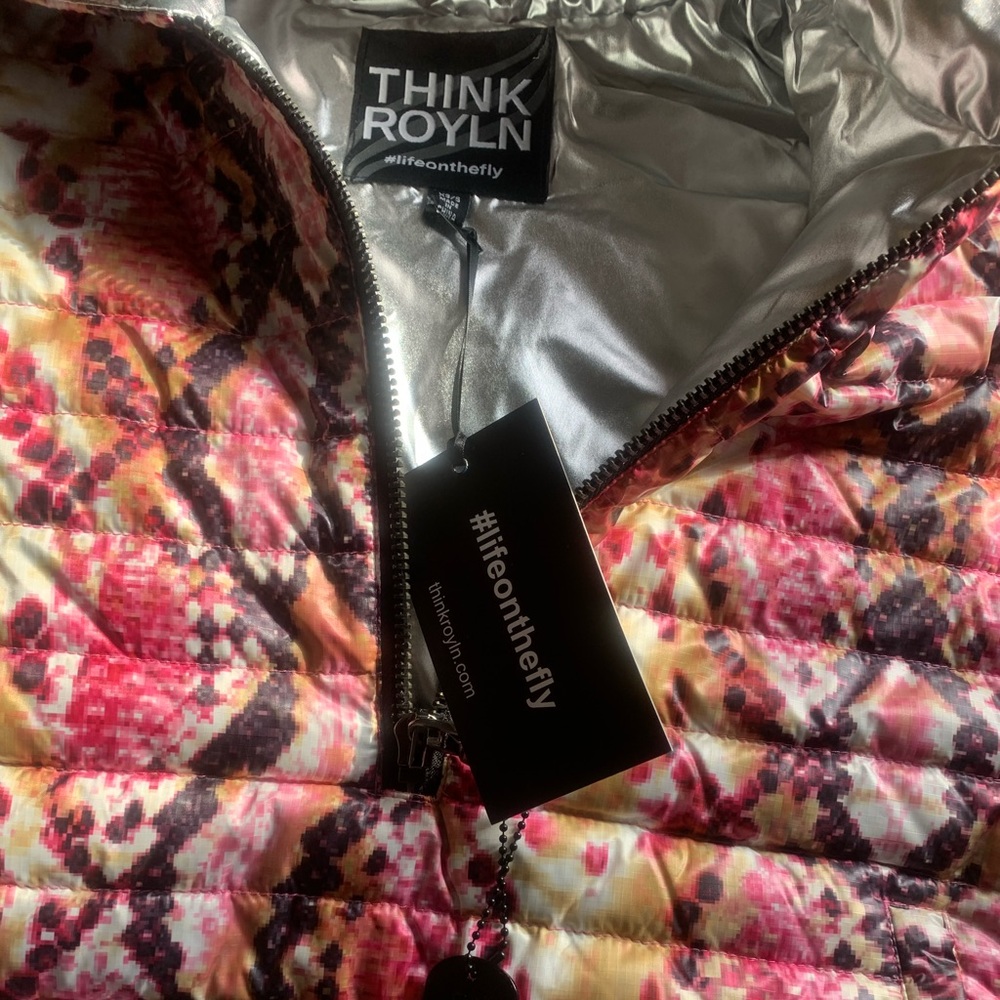 quilted hooded python multi print poncho